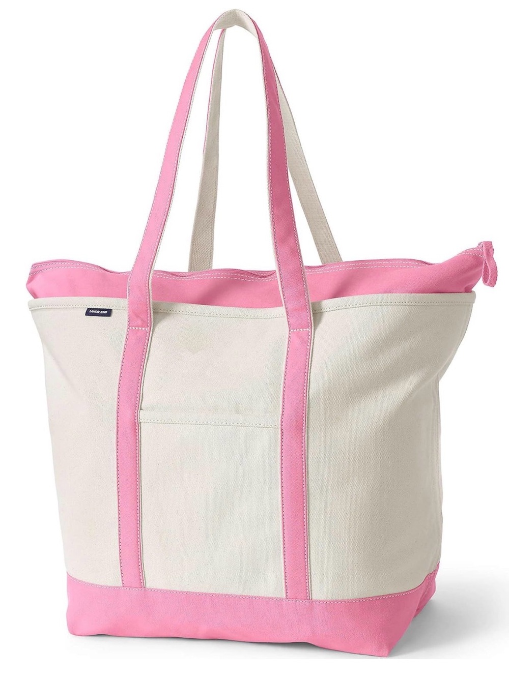 L.L. Bean Cream Canvas Tote - medium long handled zip top